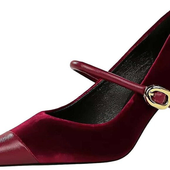 Shoes - Women's Velvet Pointed Toe Pumps 2.8 Inch Stiletto Heels Slip On Dress Shoes